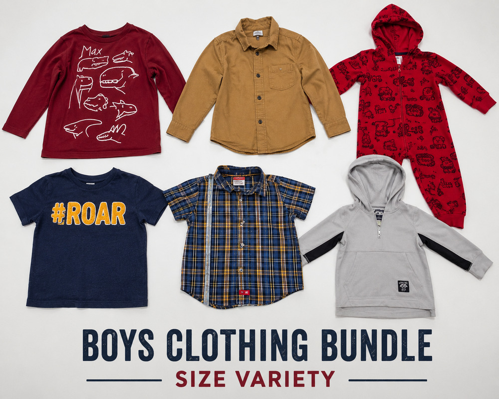 Boys 6pc Clothing Bundle 12M-2T Carter’s OshKosh Wrangler Old Navy Shirts Hoodie